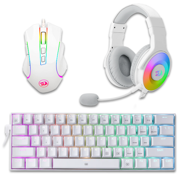 Redragon White Pack | Teclado + mouse + auriculares de diadema