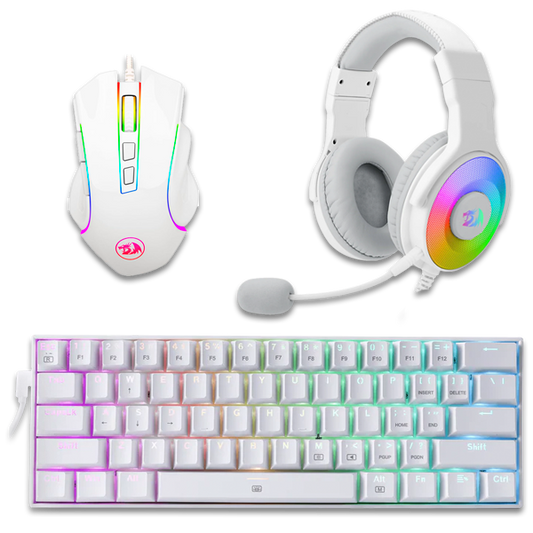 Redragon White Pack | Teclado + mouse + auriculares de diadema